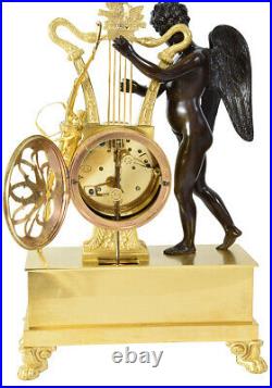 PENDULE ANGELOT LYRE Kaminuhr Empire clock bronze horloge antique cartel