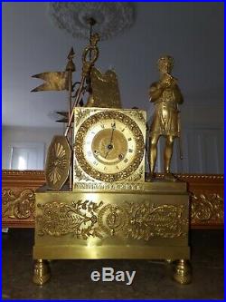 PENDULE BRONZE DORÉ EMPIRE RESTAURATION clock uhr Napoléon début 19ème MINOS
