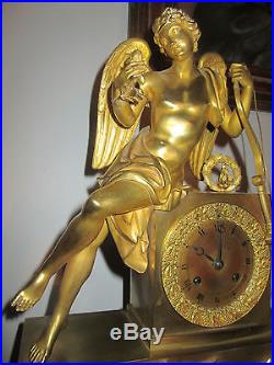 Pendule Bronze Dore Epoque Empire Clock Kaminuhr XIX Eme