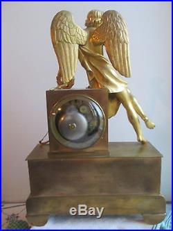 Pendule Bronze Dore Epoque Empire Clock Kaminuhr XIX Eme