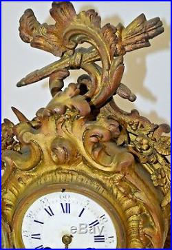 PENDULE CARTEL XIXe BRONZE STYLE LOUIS XV ROCAILLE Mouvement VINCENTI 1855 CLOCK