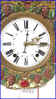 PENDULE COMTOISE avec son RICHE BALANCIER et poids Beau décor de Vignes