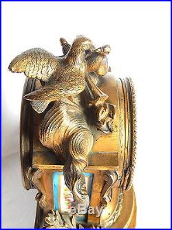 Pendule Horloge Bougeoirs Porcelaine Sevres Bronze Ange Oiseau Napoleon 3