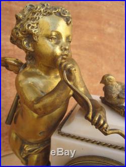 PENDULE LOUIS XVI bronze doré et marbre mouvement Vicenti