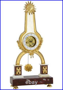 PENDULE LYRE. Kaminuhr Empire clock bronze horloge antique cartel uhren