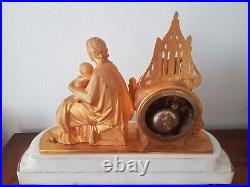 PENDULE RESTAURATION VIERGE A L'ENFANT ET BIBLE REGULE DORE AMATI fonctionne TBE