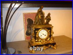 PENDULE XIXem bronze et marbre mouvement a fil