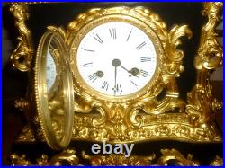 PENDULE XIXem bronze et marbre mouvement a fil