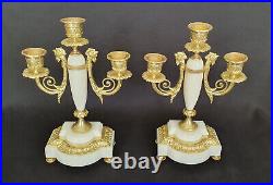 Paire chandeliers bougeoirs marbre et bronze doré horloge pendule Candlesticks