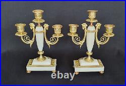 Paire chandeliers bougeoirs marbre et bronze doré horloge pendule Candlesticks