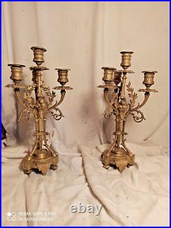 Paire de grands chandeliers bronze 4 feux