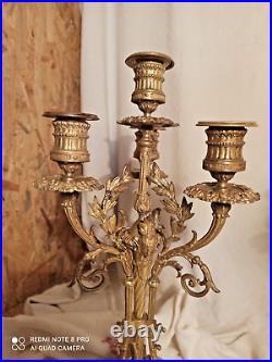 Paire de grands chandeliers bronze 4 feux