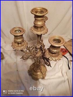 Paire de grands chandeliers bronze 4 feux