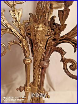 Paire de grands chandeliers bronze 4 feux