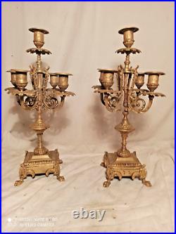 Paire de grands chandeliers bronze 5 feux