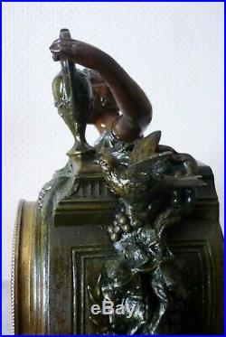 Parure De Cheminee Pendule Statue Cassolettes Regule Marbre French Antique Clock