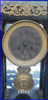 Pendule 4 Colonnes Napoléon XIXème Cadran Empire, Bronze Clock Pendulum