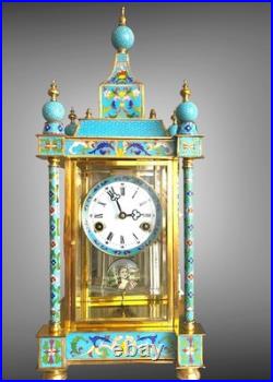 Pendule Ancienne Française Style Orientale, émailCloisonné, portraits miniatures