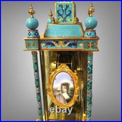 Pendule Ancienne Française Style Orientale, émailCloisonné, portraits miniatures
