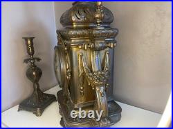 Pendule Ancienne en Bronze Garniture de Cheminé Epoque Napoléon 3 H 53 cm Pendule Ancienne en Bronze Garniture de Cheminé Epoque Napoléon 3 H 53 cm