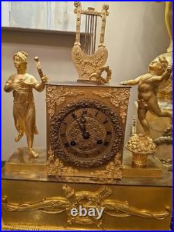 Pendule Anciennne En Bronze Doré Époque Empire XIX Ème S