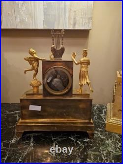 Pendule Anciennne En Bronze Doré Époque Empire XIX Ème S