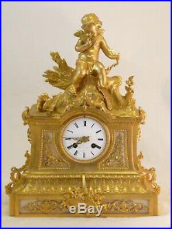 Pendule Borne En Bronze Doré et marbre blanc XIXe Clock Uhr Reloj