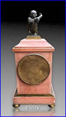 Pendule Borne Marbre Rose Cupidon Bronze Patine Epoque Napoleon III