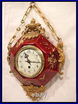 Pendule Boulengere Ceramique Fleur Dore Cariatide Eugene Farcot Horloge Clock
