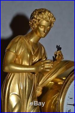 Pendule Bronze Dore Au Mercure D'epoque Empire, Lemoine A Paris, Ht 30