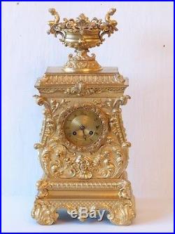 Pendule Bronze Doré époque Restauration, Mouvement à Fil Daté 1827, XIX ème