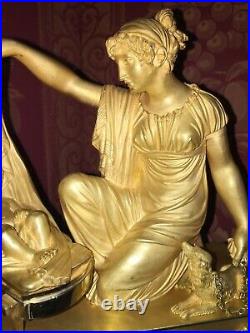 Pendule Bronze Empire L'inquietude Maternelle Gaston Jolly Paris 1810, Ht 38