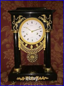 Pendule Bronze Epoque Directoire, Horloger Laurent A Paris, Ht 38