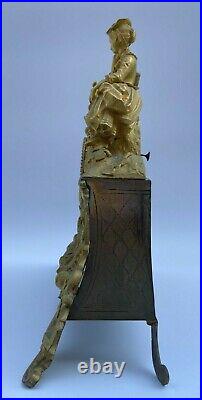 Pendule Bronze XIX Eme Courtisane Oiseaux Cadran Email Epoque Romantique H2191