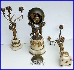 Pendule + Candelabres Bronze Sphere Angelots Style Louis XVI Modele De Bernoux