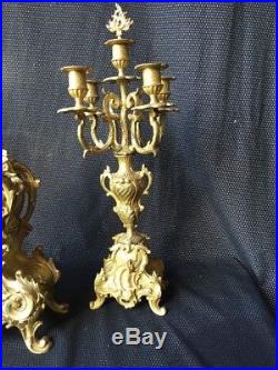 Pendule Cartel Napoléon IIII Bronze Doré + 2 Candélabres / Garniture De Cheminee