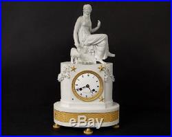 Pendule Charles X biscuit bronze femme antique fontaine chevreau clock XIXè