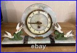 Pendule De Cheminée Marbre Oiseaux Vintage