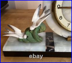 Pendule De Cheminée Marbre Oiseaux Vintage