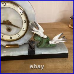 Pendule De Cheminée Marbre Oiseaux Vintage