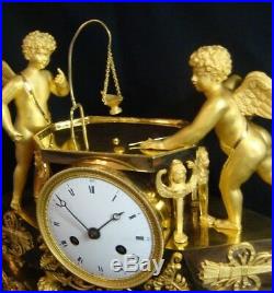 Pendule Empire''Amours au Billard'' Bronze doré (Cupido clock Ormolu)