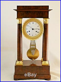 Pendule Empire En Acajou Et Bronze Doré Signée Hunziker clock uhr reloj orologio