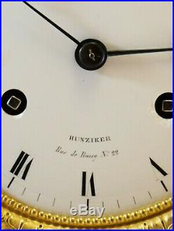 Pendule Empire En Acajou Et Bronze Doré Signée Hunziker clock uhr reloj orologio