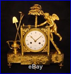 Pendule Empire''LAmour jardinier'' Bronze doré (Cupido clock bac oranger)