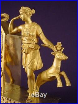 Pendule Empire bronze doré diane chasseresse French clock Uhr XIXéme