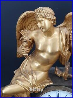 Pendule En Bronze Doré, Cupidon époque Empire