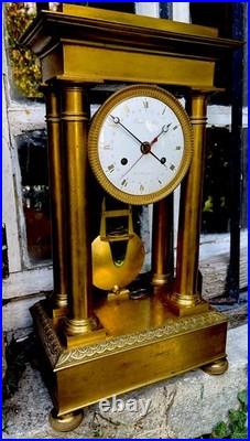Pendule Époque Empire Régulateur À Chevilles Portique Bronze