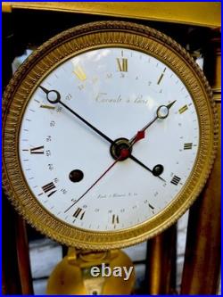 Pendule Époque Empire Régulateur À Chevilles Portique Bronze