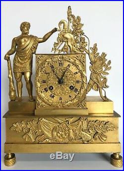 Pendule Epoque Empire Representant Hercule Debut 19eme Bronze Dore C2581