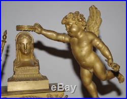 Pendule Epoque Restauration L'amitie Cupidon Bronze Dore Debut Xix° Siecle